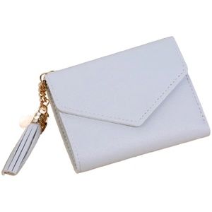 Light Gray Faux Leather Wallet Tassel & Gold Heart Charm Card Slots Bills NEW